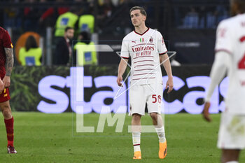 2023-04-29 - Alexis Saelemaekers of A.C. Milan during the 32th day of the Serie A Championship between A.S. Roma vs A.C. Milan on April 29, 2023 at the Stadio Olimpico in Rome, Italy. - AS ROMA VS AC MILAN - ITALIAN SERIE A - SOCCER