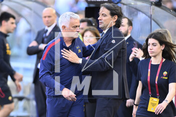 2023-05-06 - Jose Mourinho of A.S. Roma and Simone Inzaghi of F.C. Inter during the 34th day of the Serie A Championship between A.S. Roma vs F.C. Inter on May 6, 2023 at the Stadio Olimpico in Rome, Italy. - AS ROMA VS INTER - FC INTERNAZIONALE - ITALIAN SERIE A - SOCCER