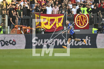 2023-05-06 - Federico Dimarco of F.C. Inter celebrates after scoring the 0-1 during the 34th day of the Serie A Championship between A.S. Roma vs F.C. Inter on May 6, 2023 at the Stadio Olimpico in Rome, Italy. - AS ROMA VS INTER - FC INTERNAZIONALE - ITALIAN SERIE A - SOCCER