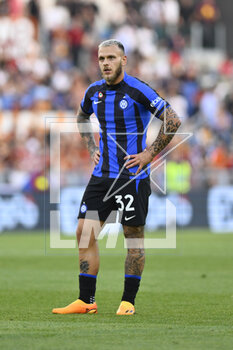 2023-05-06 - Federico Dimarco of F.C. Inter during the 34th day of the Serie A Championship between A.S. Roma vs F.C. Inter on May 6, 2023 at the Stadio Olimpico in Rome, Italy. - AS ROMA VS INTER - FC INTERNAZIONALE - ITALIAN SERIE A - SOCCER