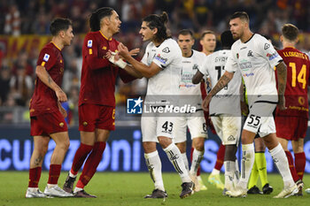2023-06-04 - Chris Smalling of A.S. Roma and Dimitris Nikolaou of A.C. Spezia during the 38th day of the Serie A Championship between A.S. Roma vs A.C. Spezia on June 4, 2023 at the Stadio Olimpico in Rome, Italy. - AS ROMA VS SPEZIA CALCIO - ITALIAN SERIE A - SOCCER