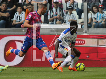 2023-05-03 - Lameck Banda of Us Lecce and Mattia de Sciglio of Juventus during the Italian Serie A, football match between Juventus Fc and Us Lecce, on 03 May 2023 at Allianz stadium, Turin Italy. Photo Nderim Kaceli - JUVENTUS FC VS US LECCE - ITALIAN SERIE A - SOCCER