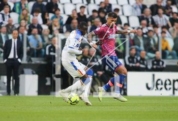 2023-05-03 - Leandro Paredes of Juventus and Assan Ceesay of Us Lecce during the Italian Serie A, football match between Juventus Fc and Us Lecce, on 03 May 2023 at Allianz stadium, Turin Italy. Photo Nderim Kaceli - JUVENTUS FC VS US LECCE - ITALIAN SERIE A - SOCCER