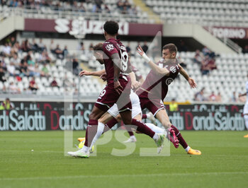 2023-05-07 - Carlos Augusto of AC Monza and Alessandro Buongiorno of Torino FC during the Italian Serie A, football match between Torino Fc and Ac Monza on 07 of May at Stadio Olimpico Grande Torino, Turin, Italy. Photo Nderim Kaceli - TORINO FC VS AC MONZA - ITALIAN SERIE A - SOCCER