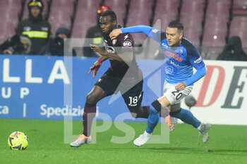 2023-01-21 - Lassana Coulibaly of US Salernitana  competes for the ball with Piotr Zielinski of SSC Napoli   during the Serie A match between US Salernitana 1919 v SSC Napoli at Arechi  Stadium  - US SALERNITANA VS SSN NAPOLI - ITALIAN SERIE A - SOCCER
