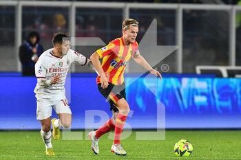 2023-01-14 - Morten Hjulmand, midfielder of Lecce and Brahim Diaz, midfielder of Milan, during the Italian championship Serie A football match between US Lecce and AC Milan on January 14, 2023 at Via del Mare stadium in Lecce, Italy - FOOTBALL - ITALIAN CHAMP - LECCE V AC MILAN - ITALIAN SERIE A - SOCCER