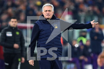 2023-01-15 - Jose' Mourinho head coach of Roma gestures during the Italian championship Serie A football match between AS Roma and ACF Fiorentina on January 15, 2023 at Stadio Olimpico in Rome, Italy - FOOTBALL - ITALIAN CHAMP - AS ROMA V FIORENTINA - ITALIAN SERIE A - SOCCER