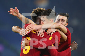 2023-01-15 - Paulo Dybala of Roma celebrates with Tammy Abraham after scoring 2-0 goal during the Italian championship Serie A football match between AS Roma and ACF Fiorentina on January 15, 2023 at Stadio Olimpico in Rome, Italy - FOOTBALL - ITALIAN CHAMP - AS ROMA V FIORENTINA - ITALIAN SERIE A - SOCCER