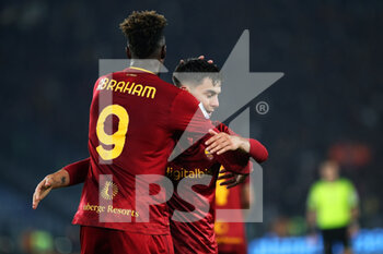2023-01-15 - Paulo Dybala of Roma (R) celebrates with Tammy Abraham (L) after scoring 2-0 goal during the Italian championship Serie A football match between AS Roma and ACF Fiorentina on January 15, 2023 at Stadio Olimpico in Rome, Italy - FOOTBALL - ITALIAN CHAMP - AS ROMA V FIORENTINA - ITALIAN SERIE A - SOCCER