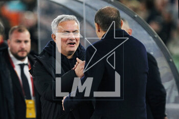 05/03/2023 - Jose' Mourinho head coach of Roma (L) and Massimiliano Allegri head coach of Juventus (R) greet each other before the Italian championship Serie A football match between AS Roma and Juventus FC on March 5, 2023 at Stadio Olimpico in Rome, Italy - FOOTBALL - ITALIAN CHAMP - ROMA V JUVENTUS - SERIE A - CALCIO