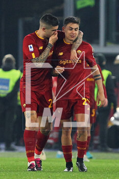05/03/2023 - Gianluca Mancini of Roma (L) celebrates with Paulo Dybala (R) after scoring 1-0 goal during the Italian championship Serie A football match between AS Roma and Juventus FC on March 5, 2023 at Stadio Olimpico in Rome, Italy - FOOTBALL - ITALIAN CHAMP - ROMA V JUVENTUS - SERIE A - CALCIO