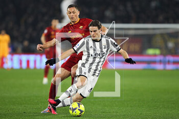 2023-03-05 - Nemanja Matic of Roma (L) vies for the ball with Nicolo' Fagioli of Juventus (R) during the Italian championship Serie A football match between AS Roma and Juventus FC on March 5, 2023 at Stadio Olimpico in Rome, Italy - FOOTBALL - ITALIAN CHAMP - ROMA V JUVENTUS - ITALIAN SERIE A - SOCCER