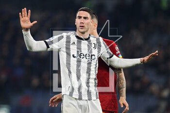 2023-03-05 - Dusan Vlahovic of Juventus during the Italian championship Serie A football match between AS Roma and Juventus FC on March 5, 2023 at Stadio Olimpico in Rome, Italy - FOOTBALL - ITALIAN CHAMP - ROMA V JUVENTUS - ITALIAN SERIE A - SOCCER