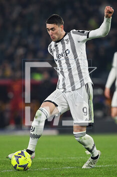 2023-03-05 - Dusan Vlahovic of Juventus in action during the Italian championship Serie A football match between AS Roma and Juventus FC on March 5, 2023 at Stadio Olimpico in Rome, Italy - FOOTBALL - ITALIAN CHAMP - ROMA V JUVENTUS - ITALIAN SERIE A - SOCCER