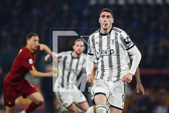 2023-03-05 - Dusan Vlahovic of Juventus in action during the Italian championship Serie A football match between AS Roma and Juventus FC on March 5, 2023 at Stadio Olimpico in Rome, Italy - FOOTBALL - ITALIAN CHAMP - ROMA V JUVENTUS - ITALIAN SERIE A - SOCCER