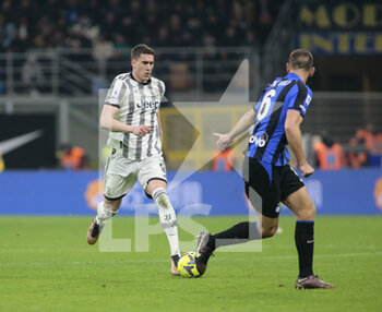2023-03-19 - Dusan Vlahovic of Juventus during the Italian Serie A football match between Fc Internazionale and Juventus Fc, on 19 March 2023 at Stadio Giuseppe Meazza, San Siro, Milan, Italy. Photo Nderim Kaceli - INTER - FC INTERNAZIONALE VS JUVENTUS FC - ITALIAN SERIE A - SOCCER