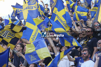 2023-06-11 - Hellas Verona fans show their support during Spezia Calcio vs Hellas Verona FC, Play-off Serie A Tim 2022-23 game at Mapei Stadium - Città del Tricolore in Reggio Emilia (RE), Italy, on June 11, 2023. - SPEZIA CALCIO VS HELLAS VERONA - ITALIAN SERIE A - SOCCER