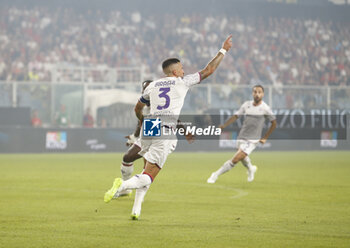 2023-08-19 - Cristiano Biraghi of Acf Fiorentina celebrating after a goal during the Italian Serie A, football match between Genoa Cfc and Acf Fiorentina on 19 August 2023 at Luigi Ferraris stadium, Genova Italy. Photo Nderim KACELI - GENOA CFC VS ACF FIORENTINA - ITALIAN SERIE A - SOCCER