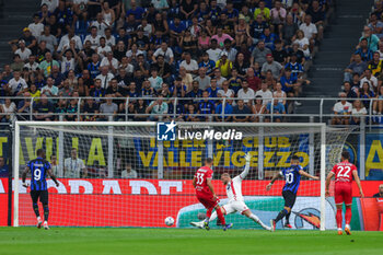 2023-08-19 - Lautaro Martinez of FC Internazionale scores opening goal during Serie A 2023/24 football match between FC Internazionale and AC Monza at Giuseppe Meazza Stadium, Milan, Italy on August 19, 2023 - INTER - FC INTERNAZIONALE VS AC MONZA - ITALIAN SERIE A - SOCCER