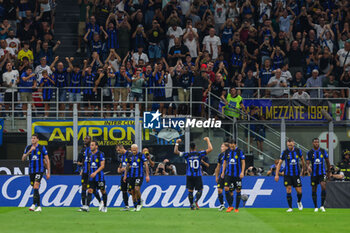 2023-08-19 - Lautaro Martinez of FC Internazionale celebrates after scoring a goal during Serie A 2023/24 football match between FC Internazionale and AC Monza at Giuseppe Meazza Stadium, Milan, Italy on August 19, 2023 - INTER - FC INTERNAZIONALE VS AC MONZA - ITALIAN SERIE A - SOCCER