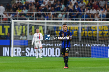 2023-08-19 - Lautaro Martinez of FC Internazionale celebrates after scoring a goal during Serie A 2023/24 football match between FC Internazionale and AC Monza at Giuseppe Meazza Stadium, Milan, Italy on August 19, 2023 - INTER - FC INTERNAZIONALE VS AC MONZA - ITALIAN SERIE A - SOCCER