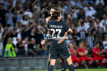 2023-08-20 - Juventus's Adrien Rabiot celebrates after scoring a goal with Juventus's Andrea Cambiaso - UDINESE CALCIO VS JUVENTUS FC - ITALIAN SERIE A - SOCCER