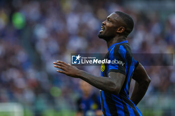 2023-09-03 - Marcus Thuram of FC Internazionale celebrates after scoring a goal during Serie A 2023/24 football match between FC Internazionale and ACF Fiorentina at Giuseppe Meazza Stadium, Milan, Italy on September 03, 2023 - INTER - FC INTERNAZIONALE VS ACF FIORENTINA - ITALIAN SERIE A - SOCCER