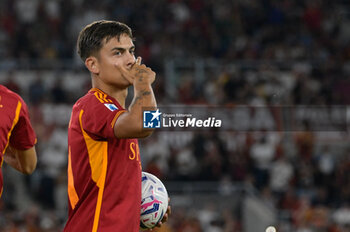 2023-09-17 - Paulo Dybala (AS Roma); celebrates after scoring the goal 1-0 during the Italian Football Championship League A 2023/2024 match between AS Roma vs Empoli FC at the Olimpic Stadium in Rome  on 17 September  2023. - AS ROMA VS EMPOLI FC - ITALIAN SERIE A - SOCCER