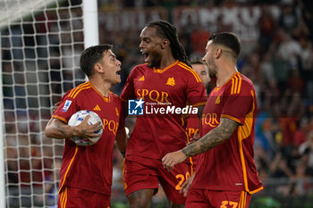 2023-09-17 - Paulo Dybala (AS Roma);and Renato Sanches (AS Roma); celebrates after scoring the goal 1-0 during the Italian Football Championship League A 2023/2024 match between AS Roma vs Empoli FC at the Olimpic Stadium in Rome  on 17 September  2023. - AS ROMA VS EMPOLI FC - ITALIAN SERIE A - SOCCER
