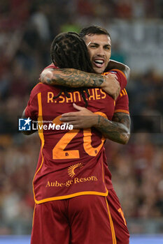 2023-09-17 - Renato Sanches (AS Roma); Leandro Paredes (AS Roma); celebrates after scoring the goal 2-0 during the Italian Football Championship League A 2023/2024 match between AS Roma vs Empoli FC at the Olimpic Stadium in Rome  on 17 September  2023. - AS ROMA VS EMPOLI FC - ITALIAN SERIE A - SOCCER