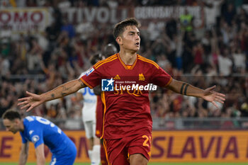 2023-09-17 - Paulo Dybala (AS Roma); celebrates after scoring the goal 4-0 during the Italian Football Championship League A 2023/2024 match between AS Roma vs Empoli FC at the Olimpic Stadium in Rome  on 17 September  2023. - AS ROMA VS EMPOLI FC - ITALIAN SERIE A - SOCCER