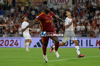 2023-09-17 - Romelu Lukaku (AS Roma);  celebrates after scoring the goal 6-0 during the Italian Football Championship League A 2023/2024 match between AS Roma vs Empoli FC at the Olimpic Stadium in Rome  on 17 September  2023. - AS ROMA VS EMPOLI FC - ITALIAN SERIE A - SOCCER