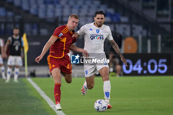 2023-09-17 - Rasmus Kristensen (AS Roma); Giuseppe Pezzella (Empoli FC);  during the Italian Football Championship League A 2023/2024 match between AS Roma vs Empoli FC at the Olimpic Stadium in Rome  on 17 September  2023. - AS ROMA VS EMPOLI FC - ITALIAN SERIE A - SOCCER