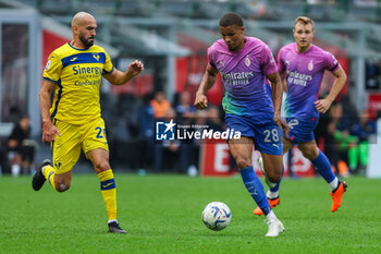 2023-09-23 - Malick Thiaw of AC Milan seen in action during Serie A 2023/24 football match between AC Milan and Hellas Verona FC at San Siro Stadium, Milan, Italy on September 23, 2023 - AC MILAN VS HELLAS VERONA FC - ITALIAN SERIE A - SOCCER