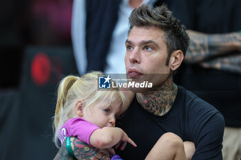 2023-09-23 - Federico Leonardo Lucia known as Fedez and his daughter Vittoria Lucia attend during Serie A 2023/24 football match between AC Milan and Hellas Verona FC at San Siro Stadium, Milan, Italy on September 23, 2023 - AC MILAN VS HELLAS VERONA FC - ITALIAN SERIE A - SOCCER