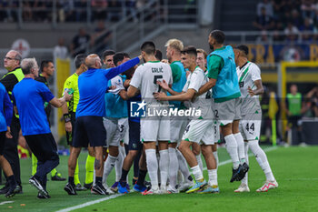 2023-09-27 - Domenico Berardi of US Sassuolo celebrates with his teammates after scoring a goal during Serie A 2023/24 football match between FC Internazionale and US Sassuolo at Giuseppe Meazza Stadium, Milan, Italy on September 27, 2023 - INTER - FC INTERNAZIONALE VS US SASSUOLO - ITALIAN SERIE A - SOCCER