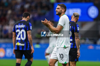 2023-09-27 - Domenico Berardi of US Sassuolo reacts during Serie A 2023/24 football match between FC Internazionale and US Sassuolo at Giuseppe Meazza Stadium, Milan, Italy on September 27, 2023 - INTER - FC INTERNAZIONALE VS US SASSUOLO - ITALIAN SERIE A - SOCCER
