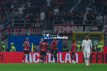 2023-09-30 - Noah Okafor of AC Milan celebrates with his teammates after scoring a goal during Serie A 2023/24 football match between AC Milan and SS Lazio at San Siro Stadium, Milan, Italy on September 30, 2023 - AC MILAN VS SS LAZIO - ITALIAN SERIE A - SOCCER