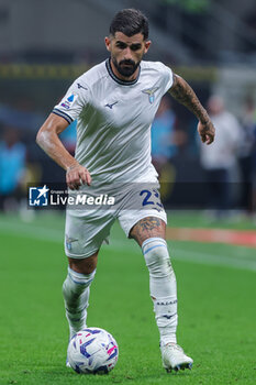 2023-09-30 - Elseid Hysaj of SS Lazio seen in action during Serie A 2023/24 football match between AC Milan and SS Lazio at San Siro Stadium, Milan, Italy on September 30, 2023 - AC MILAN VS SS LAZIO - ITALIAN SERIE A - SOCCER