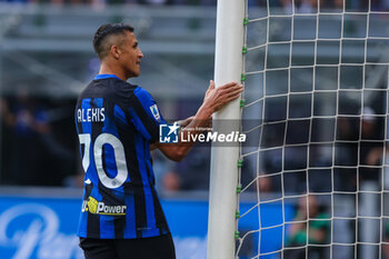 2023-10-07 - Alexis Sanchez of FC Internazionale reacts during Serie A 2023/24 football match between FC Internazionale and Bologna FC at Giuseppe Meazza Stadium, Milan, Italy on October 07, 2023 - INTER - FC INTERNAZIONALE VS BOLOGNA FC - ITALIAN SERIE A - SOCCER