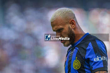 2023-10-07 - Federico Dimarco of FC Internazionale looks on during Serie A 2023/24 football match between FC Internazionale and Bologna FC at Giuseppe Meazza Stadium, Milan, Italy on October 07, 2023 - INTER - FC INTERNAZIONALE VS BOLOGNA FC - ITALIAN SERIE A - SOCCER