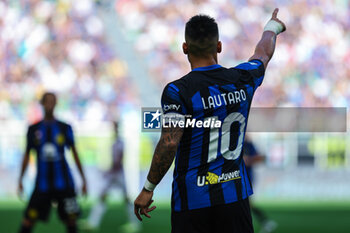 2023-10-07 - Lautaro Martinez of FC Internazionale gestures during Serie A 2023/24 football match between FC Internazionale and Bologna FC at Giuseppe Meazza Stadium, Milan, Italy on October 07, 2023 - INTER - FC INTERNAZIONALE VS BOLOGNA FC - ITALIAN SERIE A - SOCCER