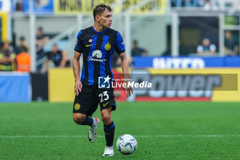 2023-10-07 - Nicolo Barella of FC Internazionale seen in action during Serie A 2023/24 football match between FC Internazionale and Bologna FC at Giuseppe Meazza Stadium, Milan, Italy on October 07, 2023 - INTER - FC INTERNAZIONALE VS BOLOGNA FC - ITALIAN SERIE A - SOCCER