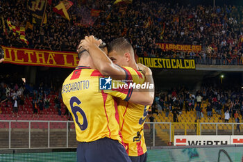 2023-10-06 - Nikola Krstovic (US Lecce) celebrates after scoring a goal with Federico Baschirotto (US Lecce) - US LECCE VS US SASSUOLO - ITALIAN SERIE A - SOCCER