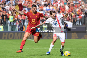 2023-10-22 - Andrea Colpani (AC Monza) Leonardo Spinazzola (AS Roma);  during the Italian Football Championship League A 2023/2024 match between AS Roma vs AC Monza at the Olimpic Stadium in Rome on 22 October  2023. - AS ROMA VS AC MONZA - ITALIAN SERIE A - SOCCER