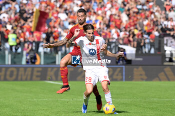 2023-10-22 - Andrea Colpani (AC Monza) Leonardo Spinazzola (AS Roma);  during the Italian Football Championship League A 2023/2024 match between AS Roma vs AC Monza at the Olimpic Stadium in Rome on 22 October  2023. - AS ROMA VS AC MONZA - ITALIAN SERIE A - SOCCER