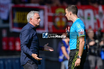 2023-10-22 - José Mourinho (Coach of AS Roma); and Giovanni Ayroldi referee during the Italian Football Championship League A 2023/2024 match between AS Roma vs AC Monza at the Olimpic Stadium in Rome on 22 October  2023. - AS ROMA VS AC MONZA - ITALIAN SERIE A - SOCCER