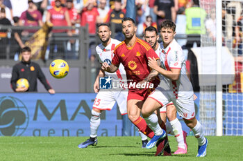 2023-10-22 - Leonardo Spinazzola (AS Roma); Lorenzo Colombo (AC Monza)  during the Italian Football Championship League A 2023/2024 match between AS Roma vs AC Monza at the Olimpic Stadium in Rome on 22 October  2023. - AS ROMA VS AC MONZA - ITALIAN SERIE A - SOCCER