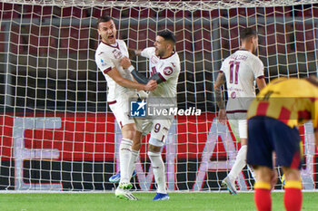 2023-10-28 - Alessandro Buongiorno of Torino FC celebrates after scoring a goal with Antonio Sanabria of Torino FC - US LECCE VS TORINO FC - ITALIAN SERIE A - SOCCER