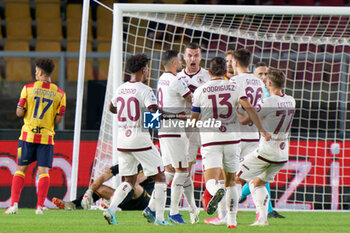 2023-10-28 - Alessandro Buongiorno of Torino FC celebrates after scoring a goal with teammates - US LECCE VS TORINO FC - ITALIAN SERIE A - SOCCER
